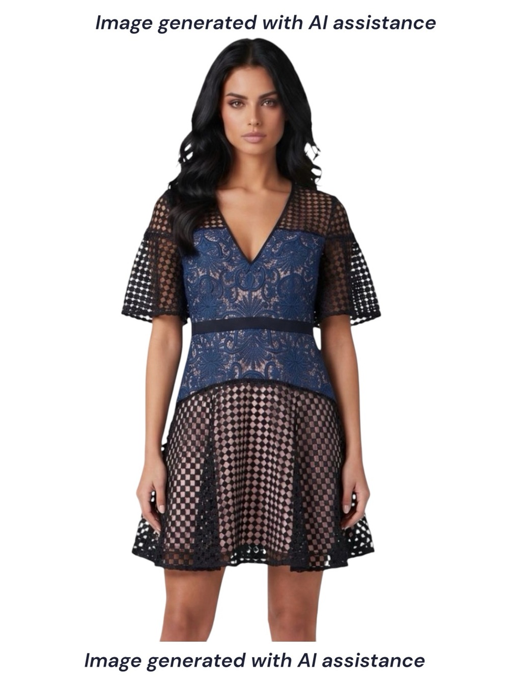 NWT StyleStalker size 2 navy plunge lace dress
